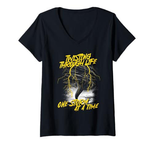 Damen Sturmjäger Meteorologe Twisting Through Life T-Shirt mit V-Ausschnitt Damen Sturmjäger Meteorologe Twisting Through Life T-Shirt mit V-Ausschnitt von Meteorologen Sturmjäger Gewitter Wetter