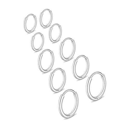 5 Paar Piercing Creolen Set,Silber 925 Hypoallergen Ohrringe Rund Selber Machen Ohrring Set,Kleine Silberne Creolen für Mehrere Piercings Damen Schmuck 6/6/8/8/10 MM von Meteorstarry