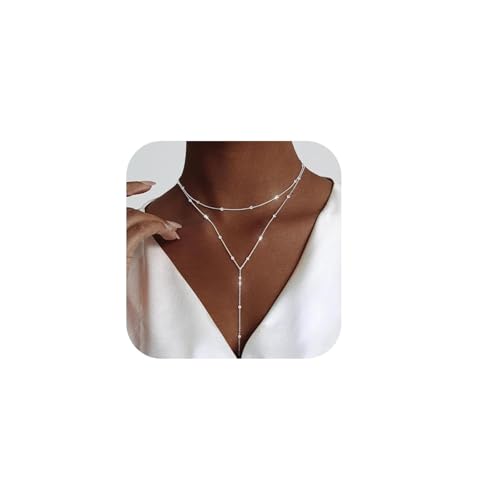 Meteorstarry Y Kette Silber 925 Sterling Silber,Lang Doppelkette Halsreif Silberkette,Boho Layering Anhänger Silberkette Damenkette Jewellery Boho Schmuck Ketten Geschenke für Damen Frauen von Meteorstarry