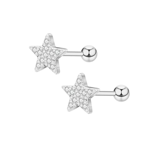 Ohrringe Silber 925 Stecker,Glitzer Kleine Rund Ohrringe Zirkonia Ohrstecker,Hypoallergen Piercing Ohr Silberohrringe Damen Studs Geschenke für Geburtstag Muttertag Weihnachten Erntedankfest von Meteorstarry
