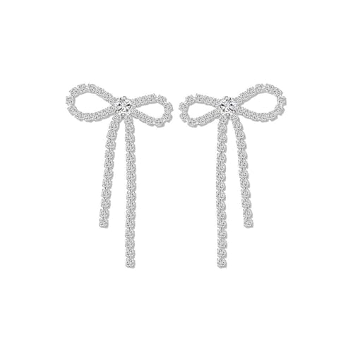 Schleifen Ohrringe Silber 925 Hängend, Strass Schleifenohrringe für Damen Tropfen Ohrringe Schleife Knoten Baumeln Ohrringe Schleife Ohrstecker Hypoallergene Ohrringe Strass Hängend Glitzer von Meteorstarry