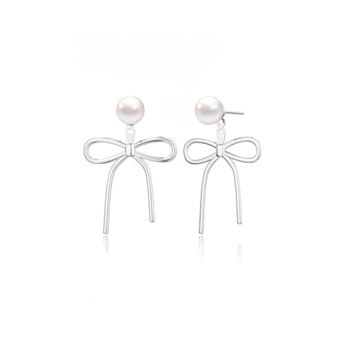 Schleifen Ohrstecker Silber 925/Gold für Damen, Ohrringe Hängend Perlen Wasserfest Hypoallergene Ohrring Stecker Ohrhänger Personalisierte Geschenke für Mädchen von Meteorstarry