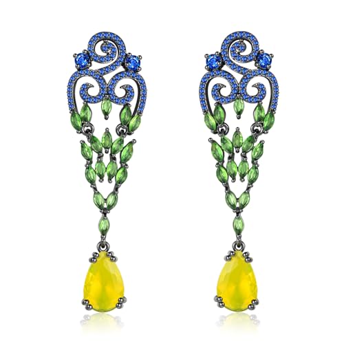 Kristall Dangle Drop Vintage Ohrringe für Frauen Teardrop Kronleuchter Cubic Zirkonia Hypoallergene Erklärung Hochzeit Prom Palace Ohrringe für Mama Frau Ihr (Blueyellow) von Metmolley