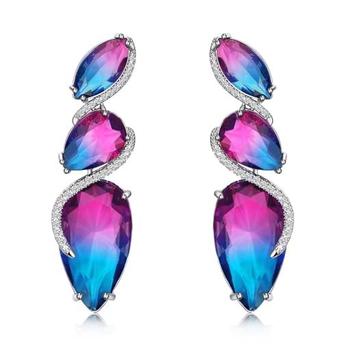 Kristall Träne Dangle Tropfen Ohrringe für Frauen S925 Sterling Silber Cubic Zirkonia Strass Birthstone Erklärung Formelle Ohrringe Feine Schmuck Geschenke für Frauen Mom Her (Purple and Blue) von Metmolley