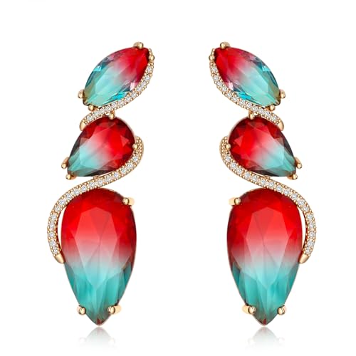 Kristall Träne Dangle Tropfen Ohrringe für Frauen S925 Sterling Silber Cubic Zirkonia Strass Birthstone Erklärung Formelle Ohrringe Feine Schmuck Geschenke für Frauen Mom Her (Red and Green) von Metmolley