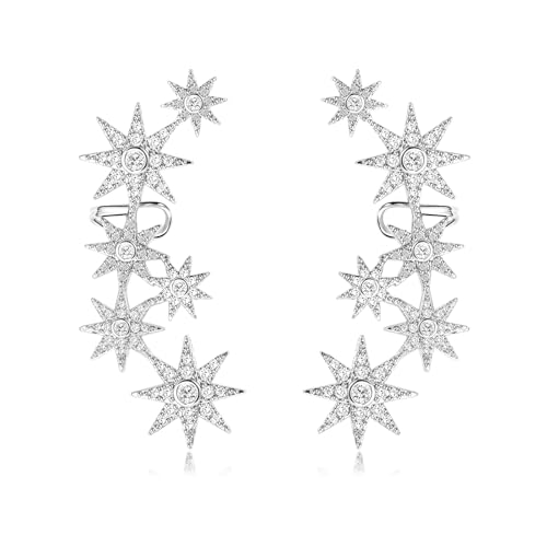 Metmolley Stern Kristall Ohr Manschette Ohrringe für Frauen Strass Ohr Kletterer Ohrringe Cubic Zirkonia Nordstern Ohr Crawler pieced Ohrringe für Mama Frau (Silver) von Metmolley