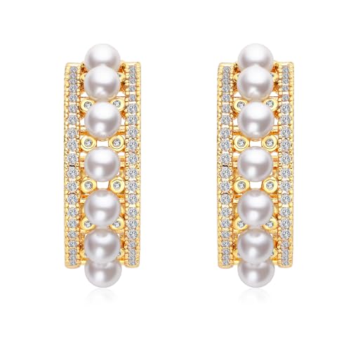 Multi-Farben Kristall oval Reifen Ohrringe für Frauen 925 Sterling Silber Post kleine Perle CZ Strass Reifen Ohrringe für Frauen (Yellow) von Metmolley