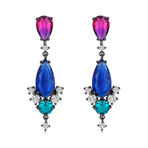 Tränedrop Kristall Dangle Drop Ohrringe für Frauen Bunte Blume Kronleuchter Iridiszenz Cubic Zirkonia Vintage Statement Hochzeit Ohrringe Mom Frau Prom (Blue) von Metmolley