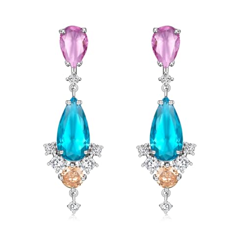 Tränedrop Kristall Dangle Drop Ohrringe für Frauen Bunte Blume Kronleuchter Iridiszenz Cubic Zirkonia Vintage Statement Hochzeit Ohrringe Mom Frau Prom (Lake Blue) von Metmolley