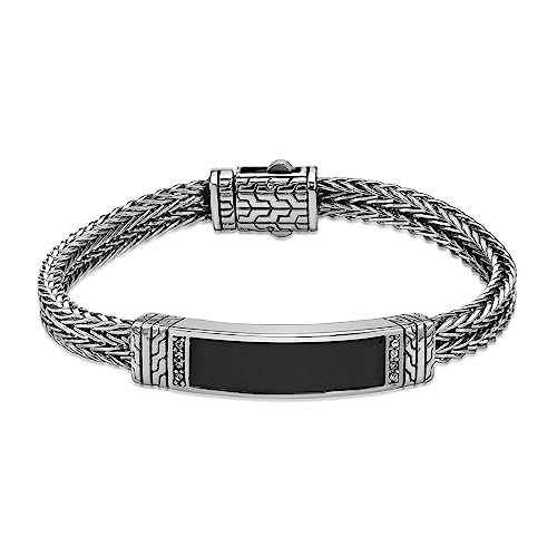 Metro Jewelry Edelstahl Schwarz Ionenplattiert Fuchsschwanz Kette Armband für Herren mit Emaille und Zirkonia - 21.6 cm langes Armband - 13mm breit mit Push-Lock-Verschluss von Metro Jewelry