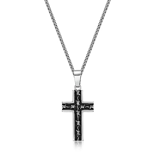 Metro Jewelry Edelstahl mit schwarzer Ionenbeschichtung Stacheldraht Kreuz Anhänger Halskette für Herren - 61 cm lange Kette Halskette - Karabinerverschluss Metro Jewelry Edelstahl mit schwarzer Ionenbeschichtung Stacheldraht Kreuz Anhänger Halskette für Herren - 61 cm lange Kette Halskette - Karabinerverschluss von Metro Jewelry