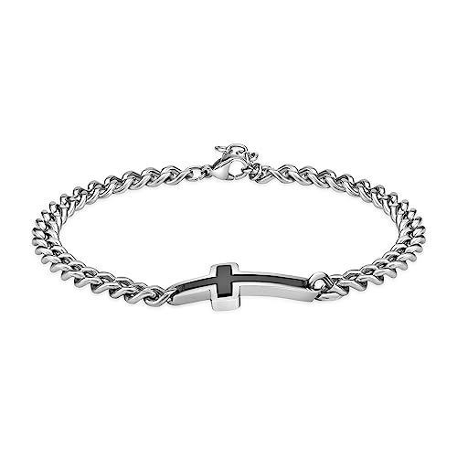 Metro Jewelry Edelstahl mit schwarzer Ionenplattierung Kreuz Armband für Herren - 21.6 cm langes Armband mit 2.5 cm Verlängerung - 15mm breit mit Karabinerverschluss von Metro Jewelry