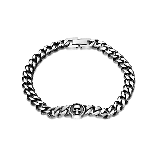 Metro Jewelry Panzerkette Totenkopf Armband für Herren aus Edelstahl mit schwarzer Ionenbeschichtung - 21,6 cm lang mit Faltschließe, Metall, kein Edelstein Metro Jewelry Panzerkette Totenkopf Armband für Herren aus Edelstahl mit schwarzer Ionenbeschichtung - 21,6 cm lang mit Faltschließe, Metall, kein Edelstein von Metro Jewelry
