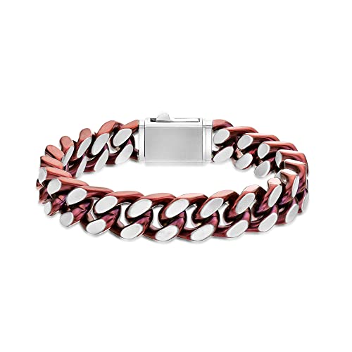 Metro Jewelry Panzerkettenarmband für Herren aus Edelstahl mit roter Ionenbeschichtung – 22,9 cm lang, 12 mm breit, mit Druckverschluss Metro Jewelry Panzerkettenarmband für Herren aus Edelstahl mit roter Ionenbeschichtung – 22,9 cm lang, 12 mm breit, mit Druckverschluss von Metro Jewelry