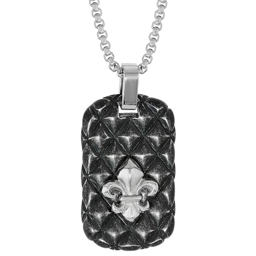 Metro Jewelry Strukturierte Fleur de Lis Dog Tag Anhänger Halskette für Herren aus Edelstahl mit schwarzer Ionenbeschichtung an 61 cm langer Kastenkette Metro Jewelry Strukturierte Fleur de Lis Dog Tag Anhänger Halskette für Herren aus Edelstahl mit schwarzer Ionenbeschichtung an 61 cm langer Kastenkette von Metro Jewelry
