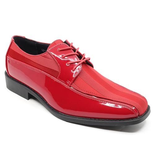 Herren Oxford Schnürschuhe MC-179 Satin Lack Smoking Kleid Schuhe, Rot/Ausflug, einfarbig (Getaway Solids), 41.5 EU von Metrocharm