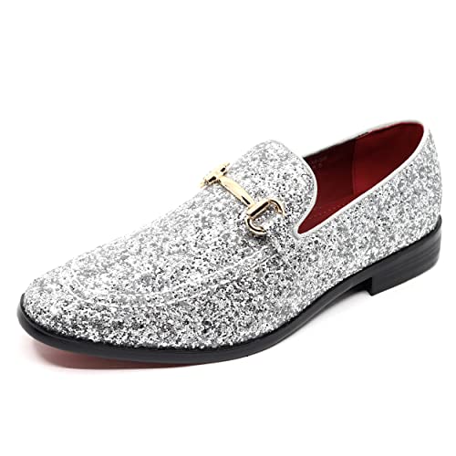 Herren Samt-Designer Classic Dress Smoking Slipper SM-56, Silber Glitter, 47 EU von Metrocharm