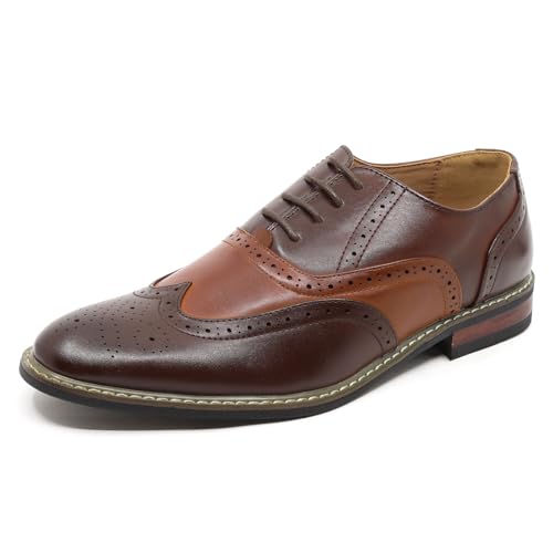 Herren Zweifarbige Spectator Flügelspitze perforierte Schnürschuhe Oxford Kleid Schuhe ALEX-08, Braun, 47 EU von Metrocharm