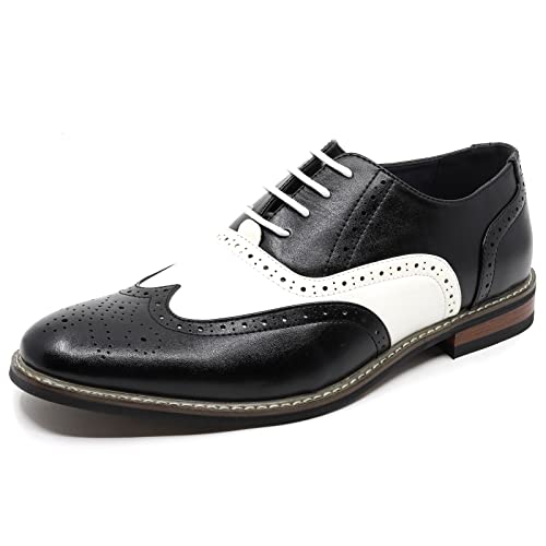 Herren Zweifarbige Spectator Flügelspitze perforierte Schnürschuhe Oxford Kleid Schuhe ALEX-08, Schwarz Weiß, 44.5 EU von Metrocharm