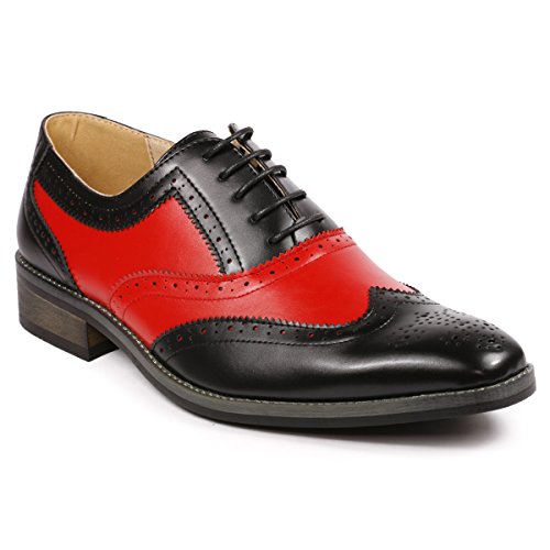 Metrocharm MC118 Herren zweifarbig perforiert Flügelspitze Schnürschuhe Oxford Kleid Schuhe, Rot (schwarz/red), 42.5 EU von Metrocharm