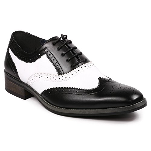 Metrocharm MC118 Herren zweifarbig perforiert Flügelspitze Schnürschuhe Oxford Kleid Schuhe, Schwarz (schwarz / weiß), 43 EU von Metrocharm