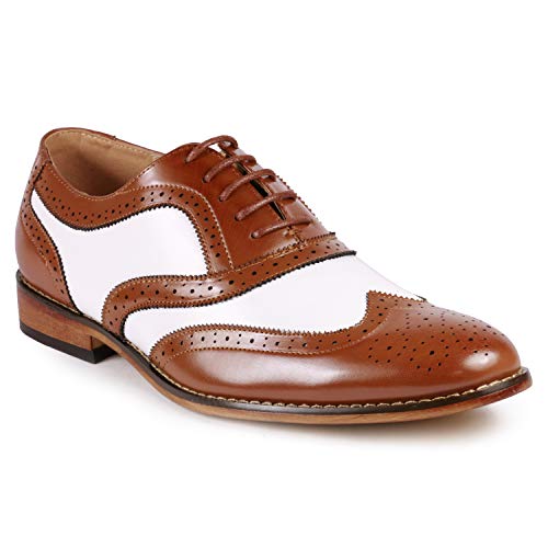 Metrocharm MC145 Herren zweifarbig perforiert Flügelspitze Schnürschuhe Oxford Kleid Schuhe, Braun (Hellbraun), 43 EU von Metrocharm
