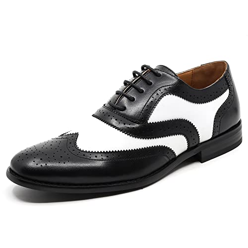 Metrocharm MC145 Herren zweifarbig perforiert Flügelspitze Schnürschuhe Oxford Kleid Schuhe, Schwarz (schwarz / weiß), 45 EU von Metrocharm