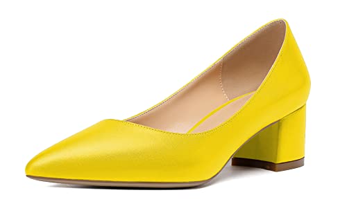 Mettesally Absatz Schuhe Damen Spitze Zehen Blockabsatz Klassische Ohne Verschluss Pumps Größe 41 Mat Gelb EU39 von Mettesally