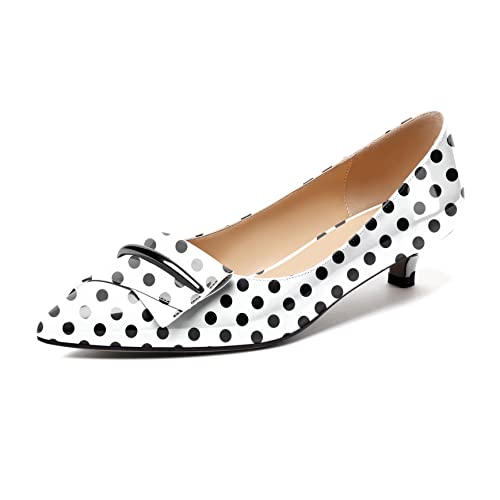 Mettesally Bequeme Damen Kitten Heel Pumps mit spitzer Zehe mit kleinen Absätzen Mode Arbeit Schuhe Polka-Punkt EU37 von Mettesally