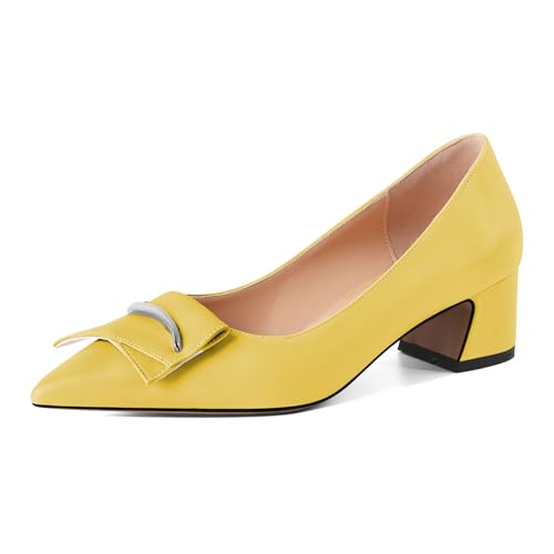 Mettesally Blockabsatz Geschlossen Pumps – Modische Slip-on Chunky Damenschuhe für Braut, Office & Freizeit Klassisch 5cm Gelb EU39 von Mettesally