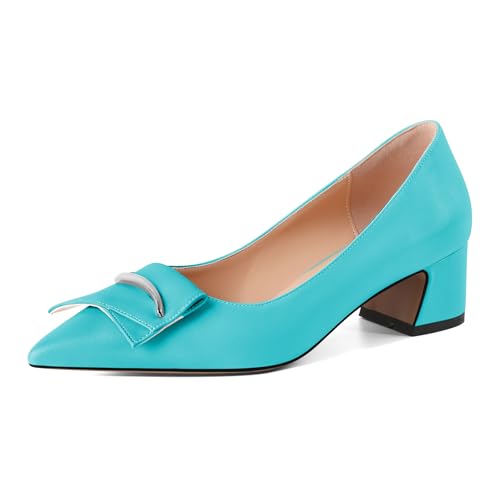 Mettesally Blockabsatz Geschlossen Pumps – Modische Slip-on Chunky Damenschuhe für Braut, Office & Freizeit Klassisch 5cm Türkis EU39 von Mettesally