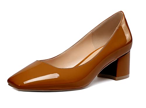 Mettesally Blockabsatz Klassische Kleid Büro Schuhe Pumps Damen Chunky Block Heels Schuhe 2'' für Frauen Braun EU43 von Mettesally
