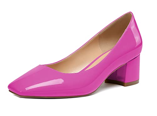 Mettesally Blockabsatz Klassische Kleid Büro Schuhe Pumps Damen Chunky Block Heels Schuhe 2'' für Frauen Heißrosa EU40 von Mettesally