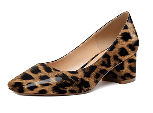 Mettesally Blockabsatz Klassische Kleid Büro Schuhe Pumps Damen Chunky Block Heels Schuhe 2'' für Frauen Leopard EU40 von Mettesally