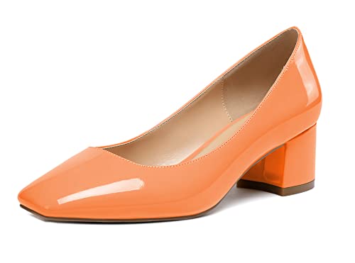 Mettesally Blockabsatz Klassische Kleid Büro Schuhe Pumps Damen Chunky Block Heels Schuhe 2'' für Frauen Orange EU40 von Mettesally