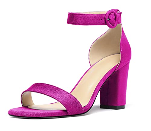 Mettesally Blockabsatz Sandalen für Damen, offenen Zehen Höhe Absatz Abend Büro Schuhe Sandaletten Rosenrot EU45 von Mettesally