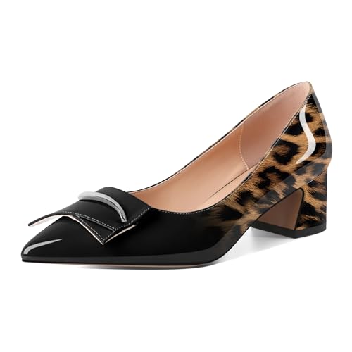 Mettesally Chunky Blockabsatz Geschlossen Pumps – Modische Slip-on Damenschuhe für Braut, Office & Freizeit Glamourös5cm Schwarzer Leopard EU39 von Mettesally