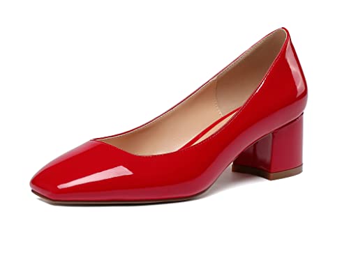 Mettesally Chunkyrayan Blockabsatz Chunky Heels 2'' Klassische Kleid Büro Schuhe Damen Pumps Low Heels Rot EU41 von Mettesally