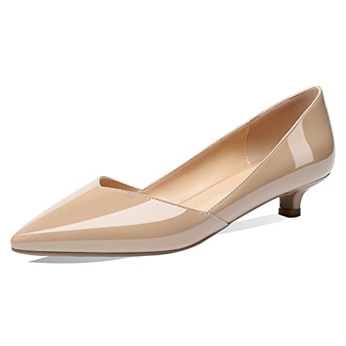 Mettesally Dame Spitz Pumps Slip On zulaufende mittlere Niedrige Absätze Mode Party Club Kleid Schuhe Schwarz Beige EU40 von Mettesally