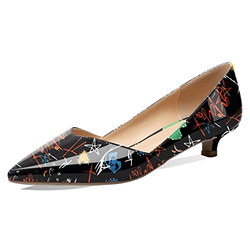 Mettesally Dame Spitz Pumps Slip On zulaufende mittlere Niedrige Absätze Mode Party Club Kleid Schuhe Schwarz Graffiti EU40 Mettesally Dame Spitz Pumps Slip On zulaufende mittlere Niedrige Absätze Mode Party Club Kleid Schuhe Schwarz Graffiti EU40 von Mettesally