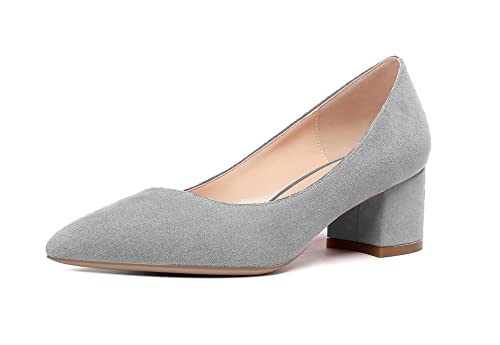 Mettesally Damen 2'' Klassische Blockabsatz Pumps Geschlossene Zehe Mittel Absatz Silp On Pumpe Grau EU41 von Mettesally