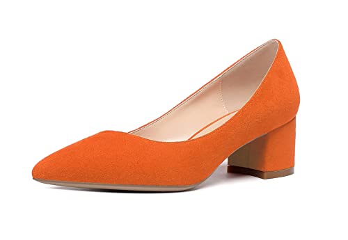 Mettesally Damen 5CM Klassische Blockabsatz Pumps Geschlossene Zehe Mittel Absatz Silp On Pumpe Orange EU40 von Mettesally