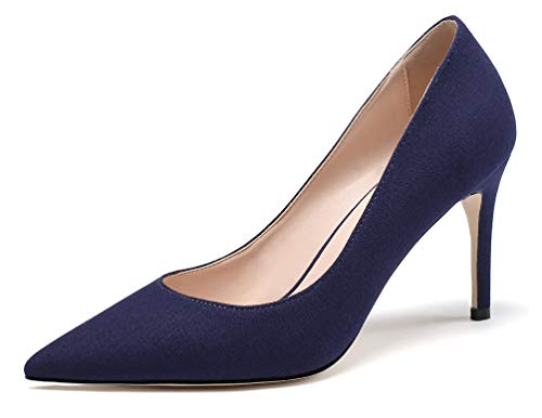 Mettesally Damen 85mm Pumpen Braut Hochzeit Party High Heel Pumpe Grundschuhe Dunkelblau EU37 von Mettesally