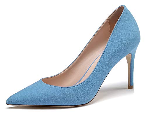 Mettesally Damen 85mm Pumpen Braut Hochzeit Party High Heel Pumpe Grundschuhe Hellblau EU35 von Mettesally