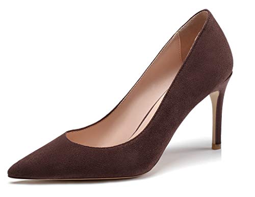 Mettesally Damen 85mm Pumpen Braut Hochzeit Party High Heel Pumpe Grundschuhe Wildleder-Kaffee EU39 von Mettesally