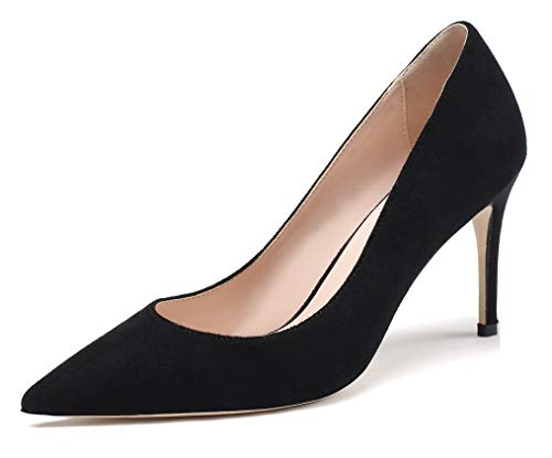 Mettesally Damen 85mm Pumpen Braut Hochzeit Party High Heel Pumpe Grundschuhe Wildleder schwarz EU36 von Mettesally