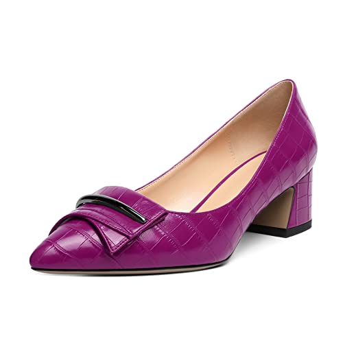 Mettesally Damen Blockabsatz Mid Heel Pumps Spitze Low Heels Heels Schleife Schnalle Kleid Bequeme Schnalle Abend Party Schuhe Violett EU40 von Mettesally