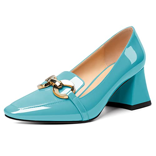 Mettesally Damen Blockabsatz Pumps Klotzige Blockabsätze Dressy Loafers Kette Hofschuhe Geschlossene Zehe Club Tanzschuhe Meerblau EU37 von Mettesally