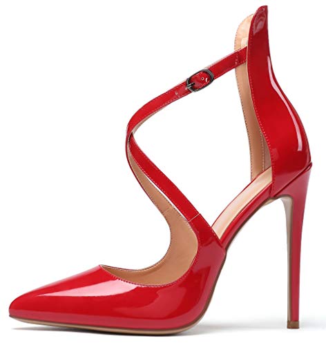 Mettesally Damen Crisscross Strap High Heel Sandale Kleid Schuhe rot EU42 von Mettesally