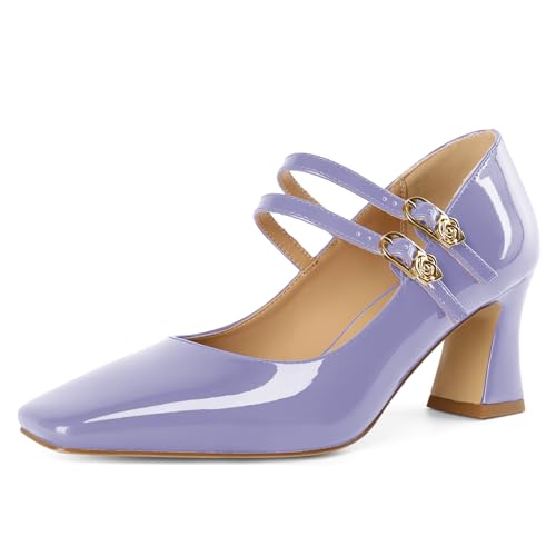 Mettesally Damen Elegant Mary Jane Pumps Quadratische Zehe Kitten Heel 2.5 Inch Einstellbare Schnalle Mode Party Schuhe Parteien Hellviolett EU40 Mettesally Damen Elegant Mary Jane Pumps Quadratische Zehe Kitten Heel 2.5 Inch Einstellbare Schnalle Mode Party Schuhe Parteien Hellviolett EU40 von Mettesally